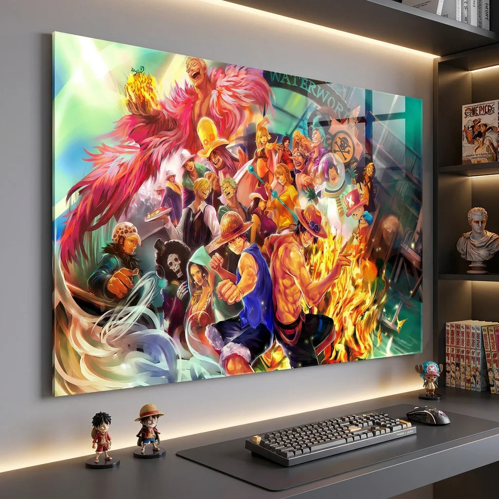 Tableau One Piece Luffy and Friends avec équipage manga coloré