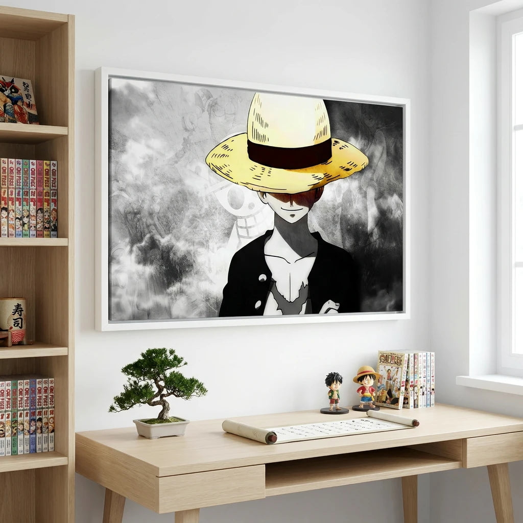 Tableau One Piece Luffy avec fond manga sombre