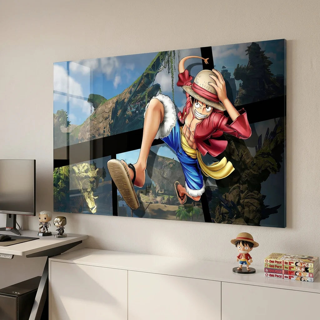 Tableau One Piece Luffy en action dans un décor d’aventure