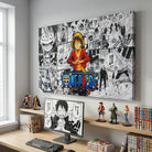 Tableau One Piece avec pages manga et logo coloré