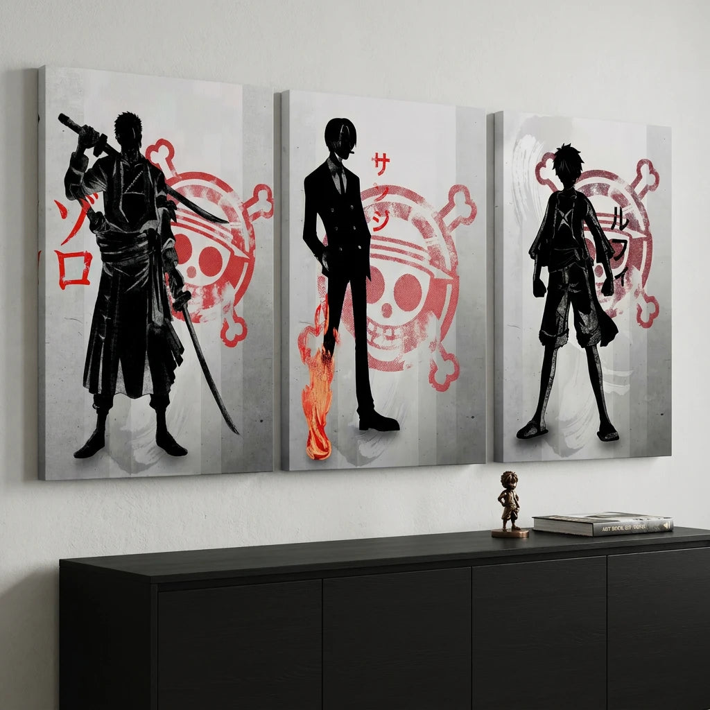 Tableau One Piece triptyque avec Luffy Zoro et Sanji