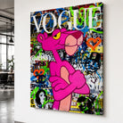 Tableau Panthère Rose Vogue cadre flottant blanc