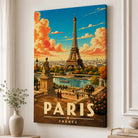 Tableau Paris Eiffel – affiche vintage colorée de la Tour Eiffel et Paris