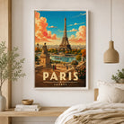 Tableau Paris Eiffel avec cadre flottant blanc – affiche rétro de la Tour Eiffel