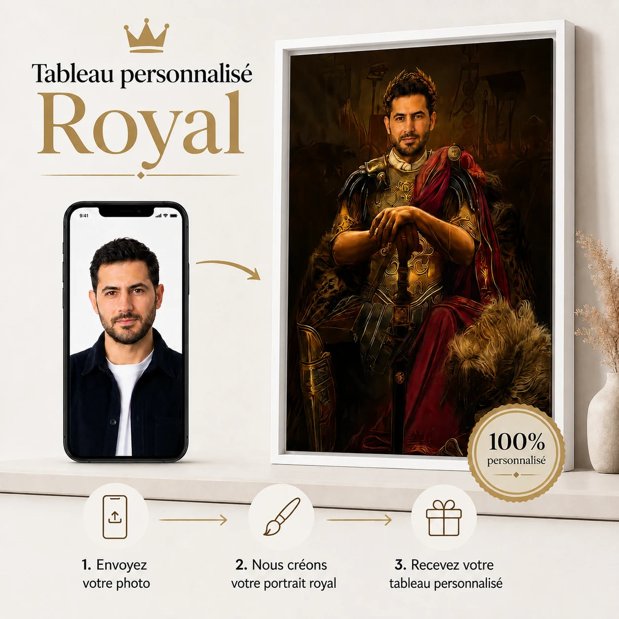 Tableau Personnalisé Empereur Romain – portrait royal créé à partir de votre photo