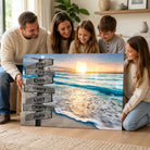 Tableau Personnalisé Prénoms La Mer avec panneau en bois et plage au coucher du soleil