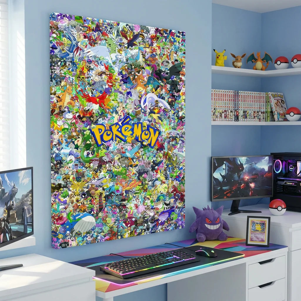Tableau Pokémon Attrapez les tous avec logo central coloré