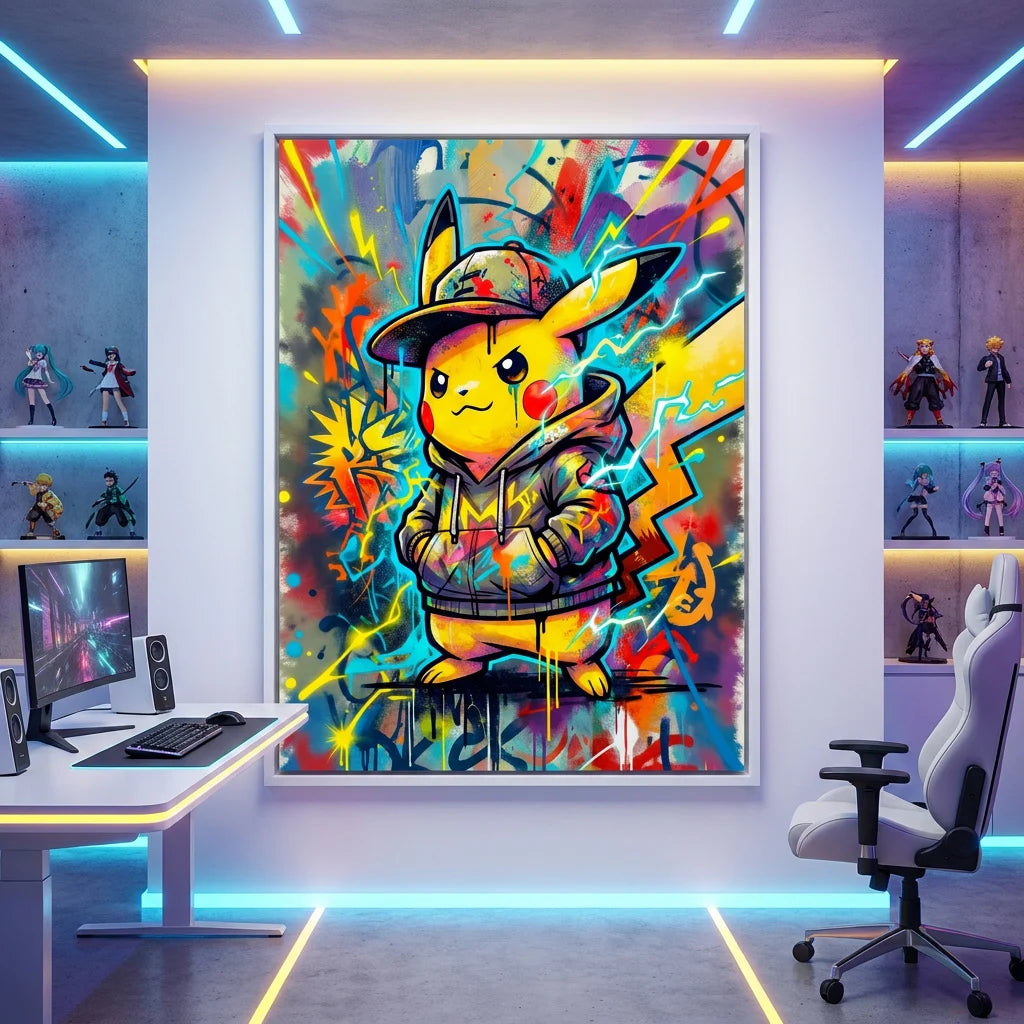 Tableau Pokémon Pikachu style graffiti urbain