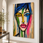 Tableau Portrait Femme Abstrait Coloré – visage féminin moderne aux couleurs vives
