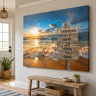 Tableau Prénoms Famille Bord de Plage personnalisé avec panneaux en bois