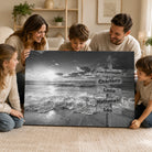 Tableau Prénoms Famille Plage Noir et Blanc personnalisé avec panneaux et prénoms