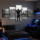Tableau Rocky Balboa en 5 parties avec silhouette iconique bras levés