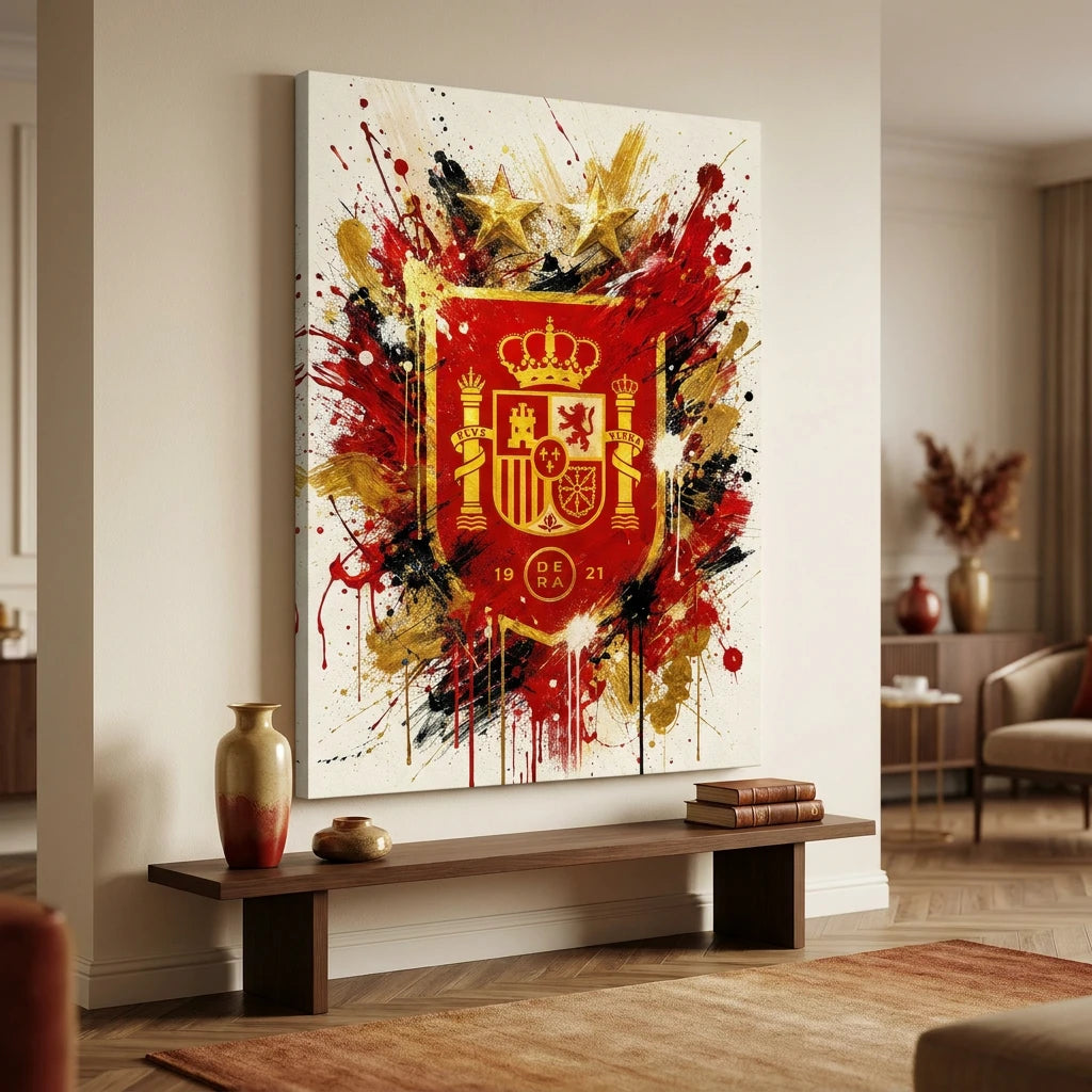 Tableau Roja Espagne avec effet peinture et étoiles dorées