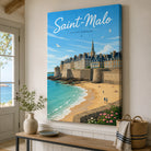 Tableau Saint-Malo bord de mer style affiche de voyage rétro