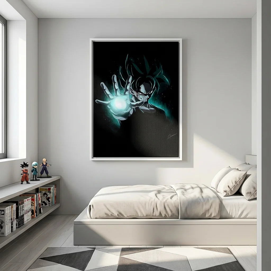 Tableau Sangoku avec lumière turquoise et ambiance sombre