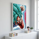 Tableau Sangoku et Vegeta avec cheveux bleus et énergie intense