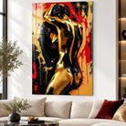 Tableau Sensuel Or et Passion femme dorée sur fond rouge et noir
