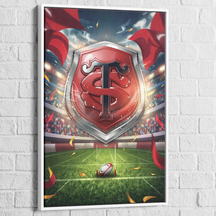 Tableau Stade Toulousain avec cadre blanc, finition lumineuse