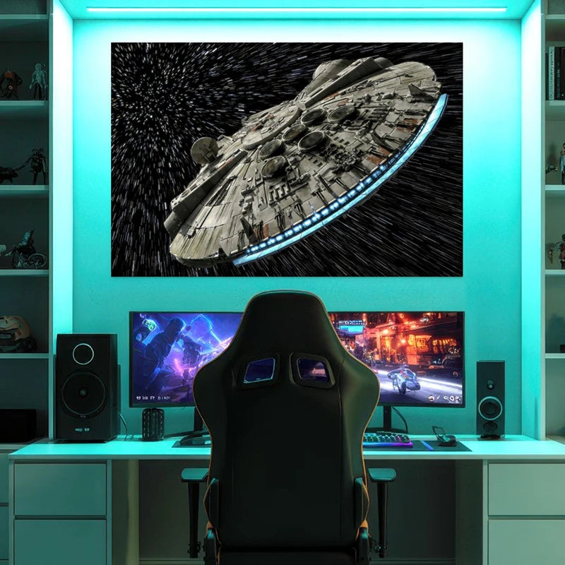 Tableau Star Wars Le Faucon Millénium en plein vol spatial