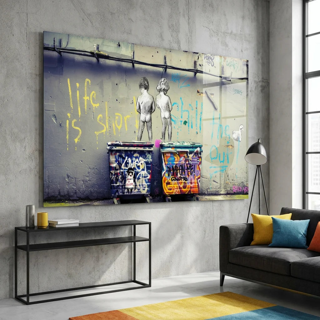 Tableau Street Art Banksy Life is Short décoration urbaine