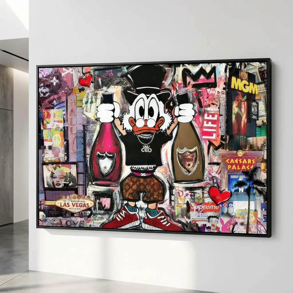 Tableau Street Art Bling avec cadre flottant noir