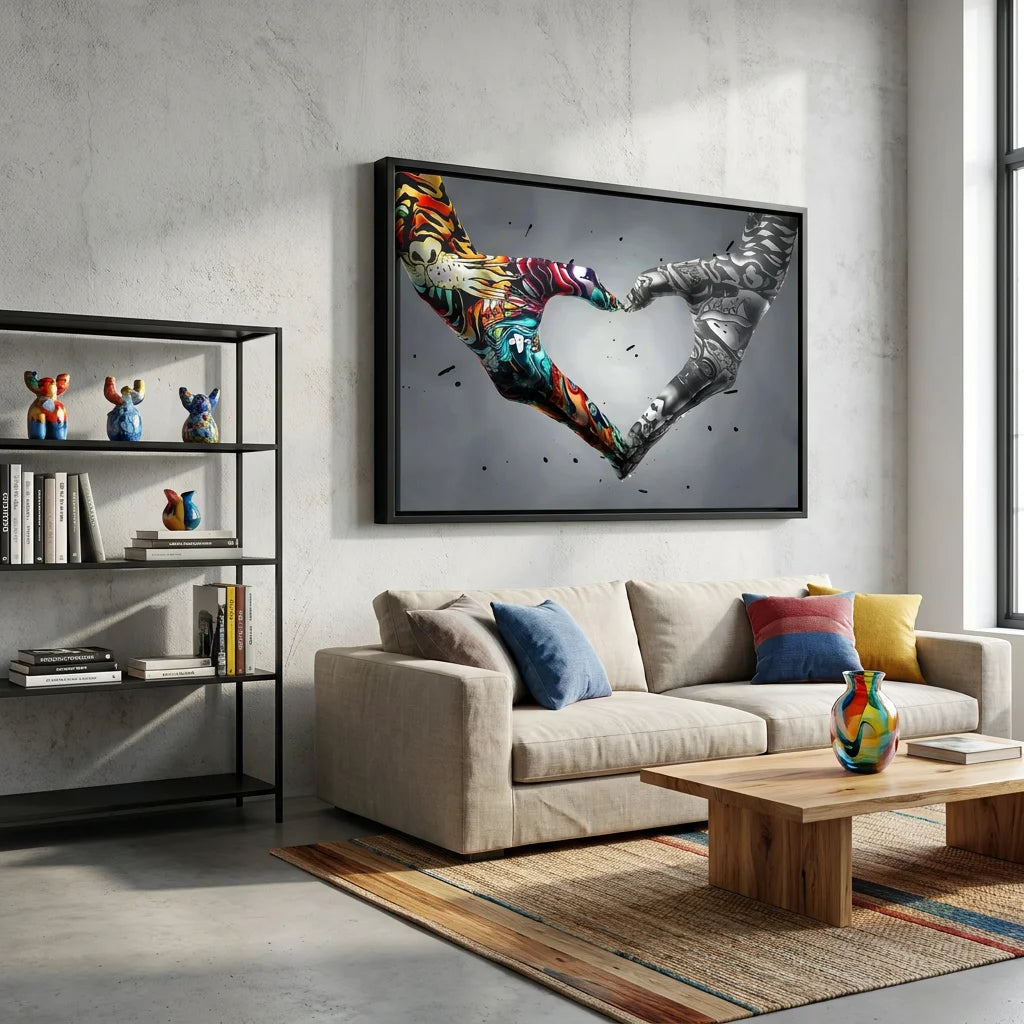 Tableau Street Art Cœur sur la main pour salon moderne