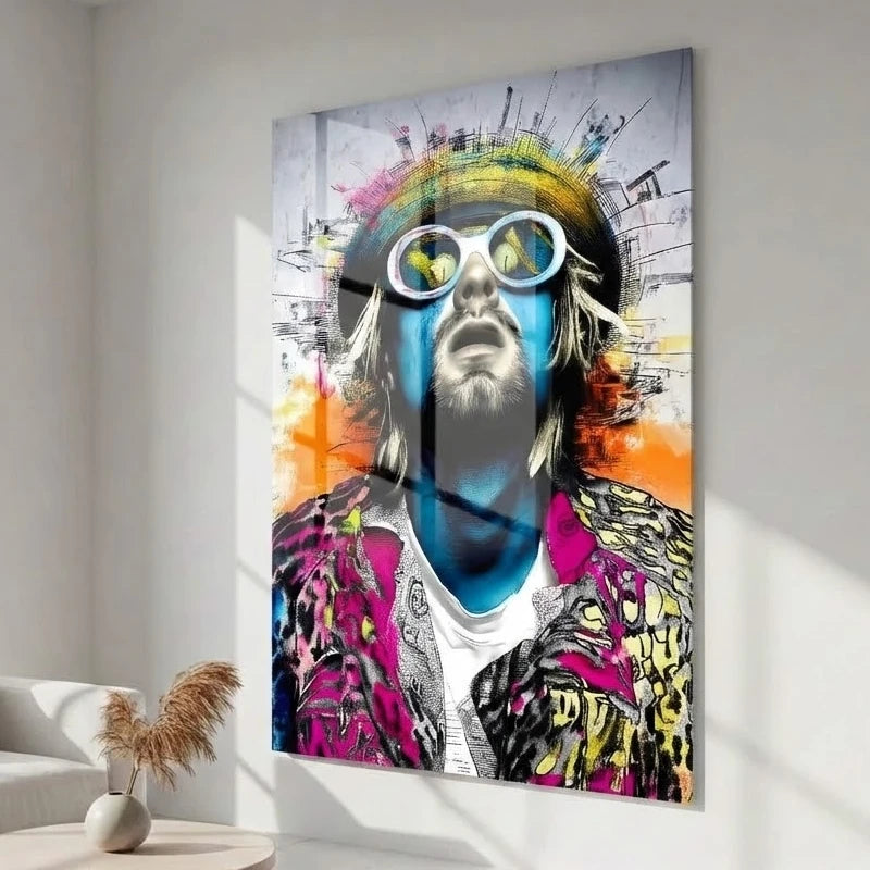 Tableau street art Cobain portrait rock moderne couleurs vives