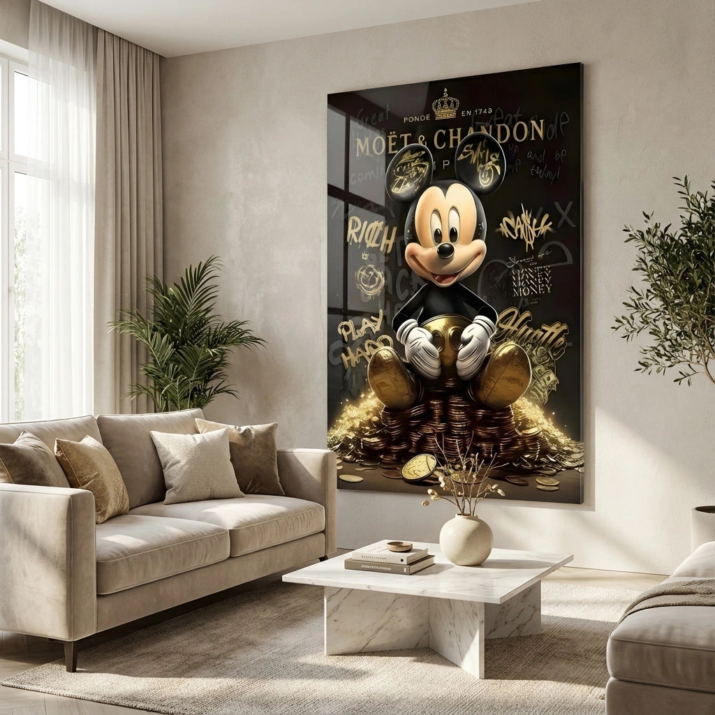 Tableau Street Art Mickey Millionnaire décoration murale moderne