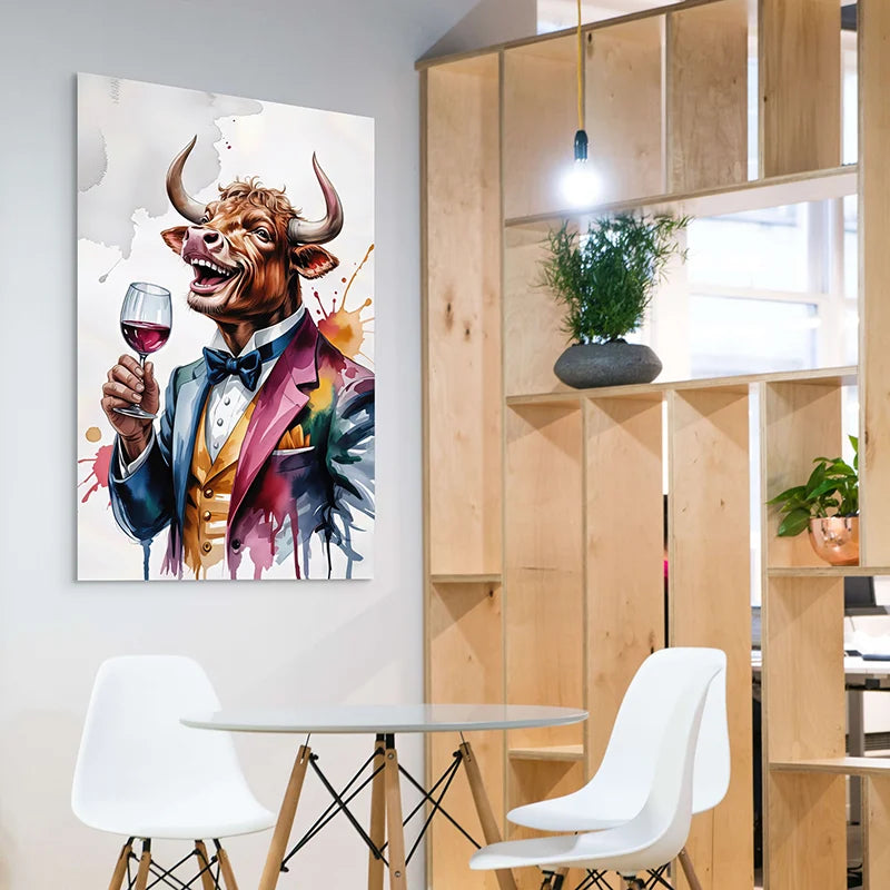 Tableau Taureau Dandy – Verre de Vin Pop Art