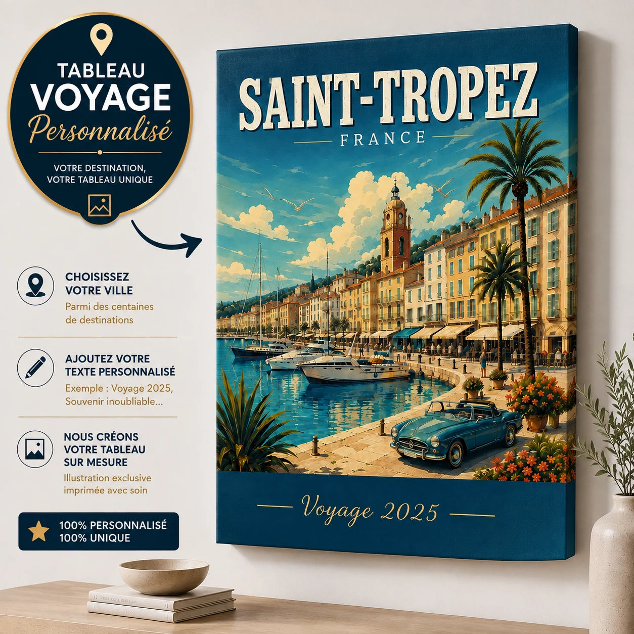 Tableau Voyage Personnalisé sur toile – décoration murale vintage unique