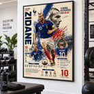 Tableau Zidane Légende 98 avec cadre flottant noir sur mur blanc