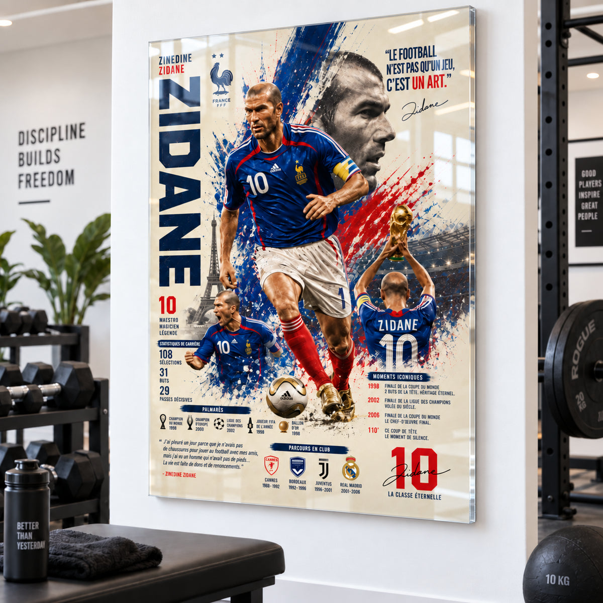 Tableau Zidane Légende 98 en Plexiglas brillant avec léger reflet