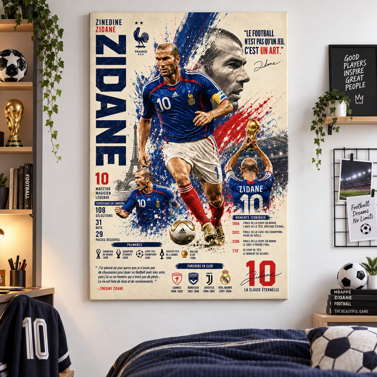 Tableau Zidane numéro 10 dans une chambre ado passionné de football