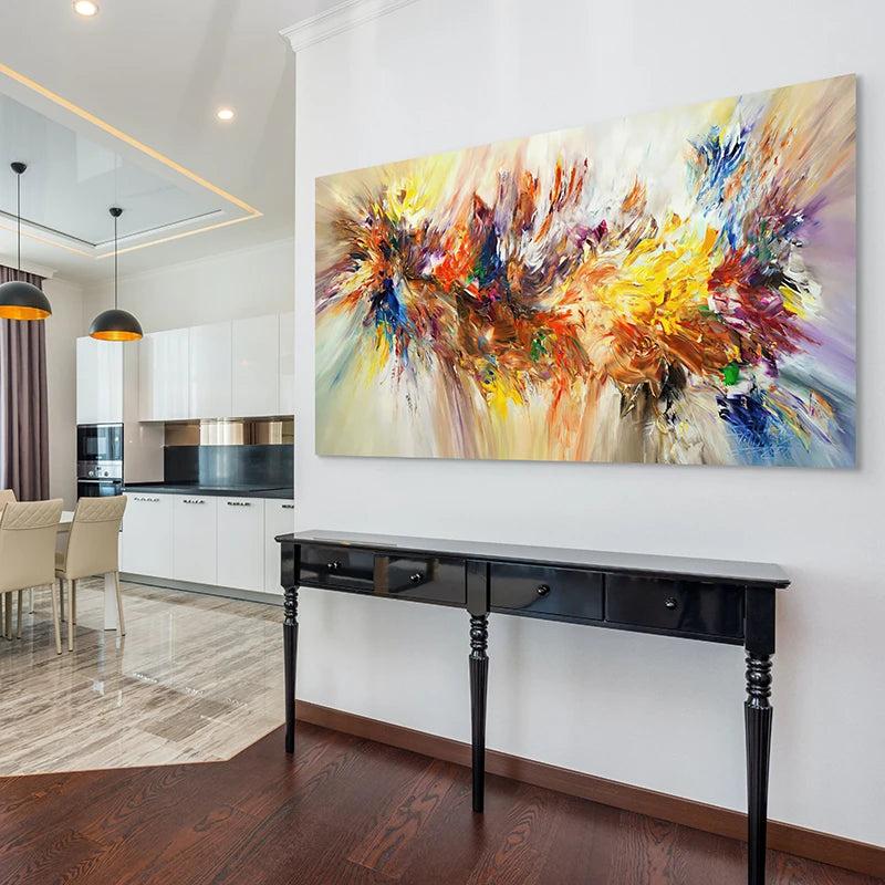 Tableau abstrait Explosion couleurs vives pour salon moderne