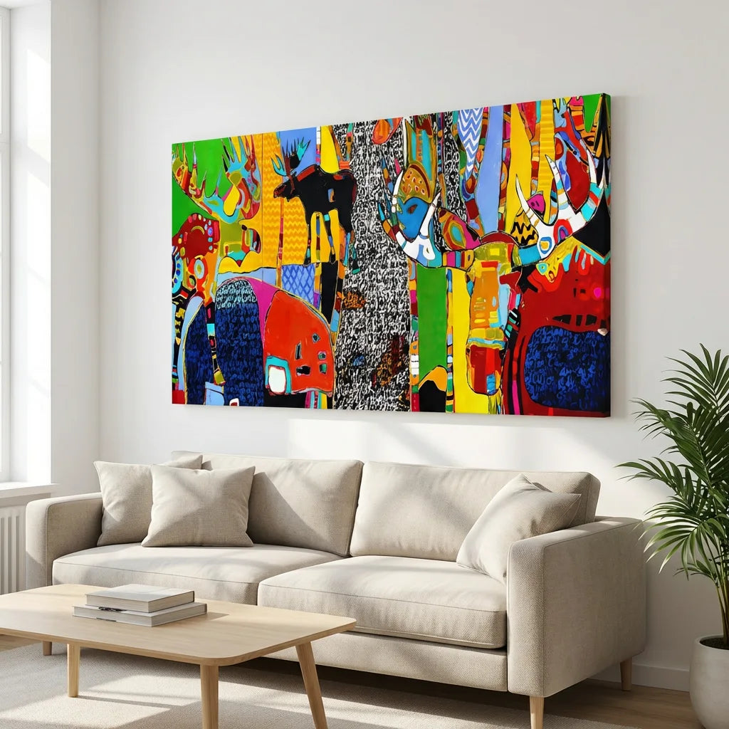 Tableau abstrait coloré La vie dans la forêt – décoration murale moderne