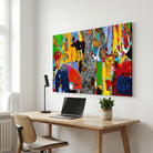 Tableau abstrait style pop art avec animaux stylisés – ambiance urbaine moderne