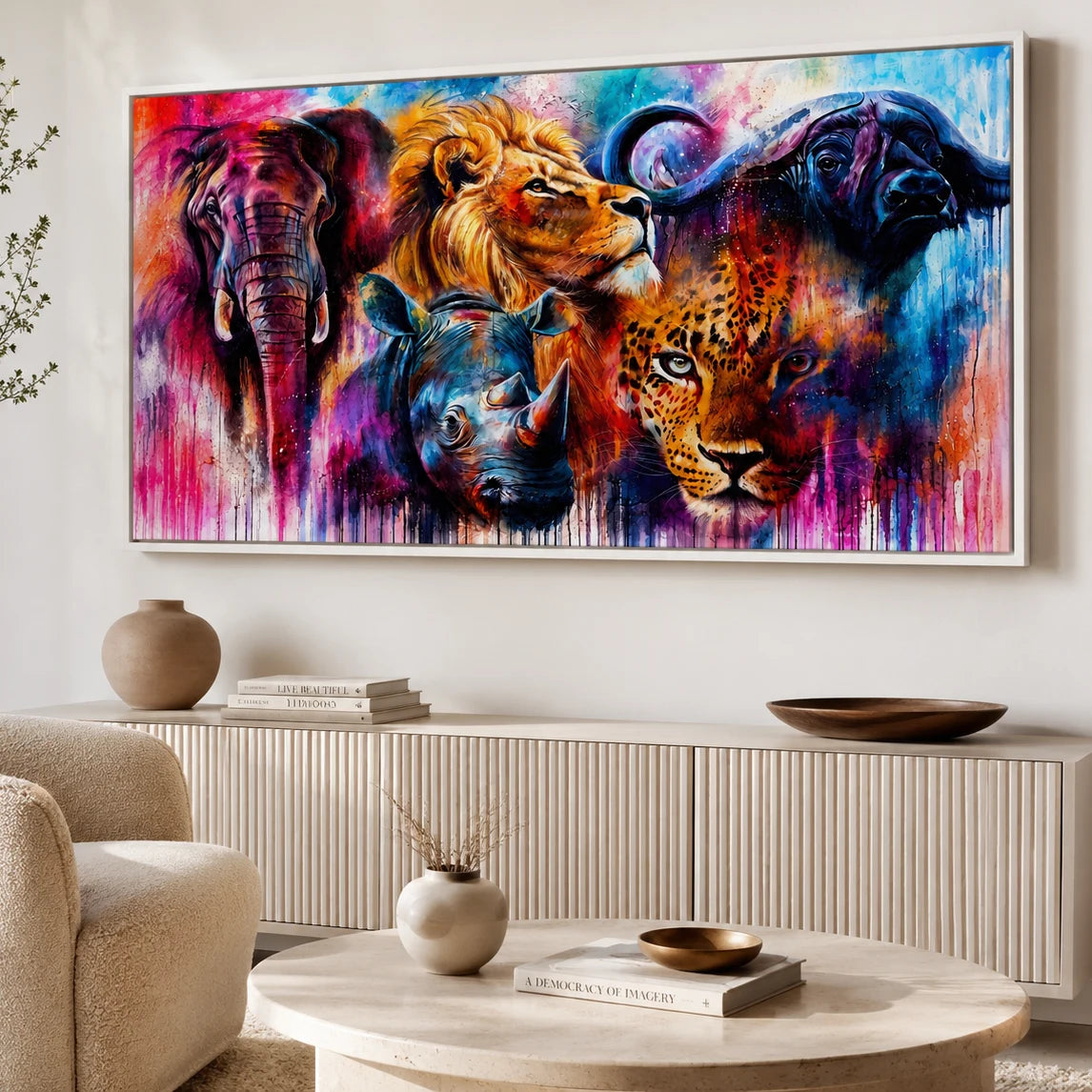 Tableau animaux d’Afrique Big Five coloré