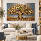 Tableau arbre de vie bleu et or pour chambre élégante