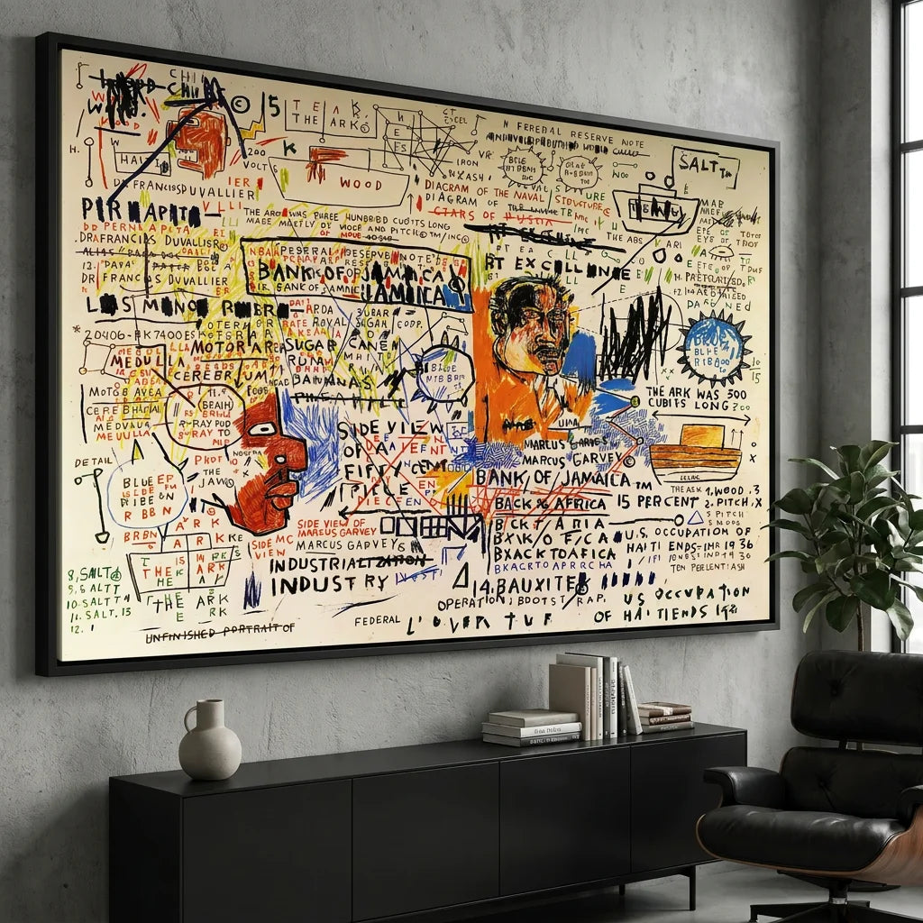 Tableau art brut Basquiat 50 cent Piece format horizontal