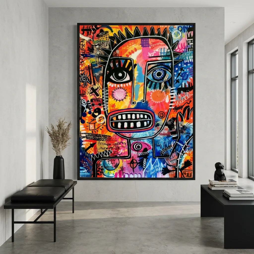 Tableau art brut Basquiat Urban Mask pour intérieur moderne