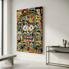 Tableau art brut Basquiat aux couleurs jaune bleu rouge et noir