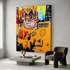 Tableau art brut Basquiat aux couleurs orange noir et blanc