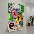 Tableau art brut Basquiat avec inscriptions pop et symboles dollar