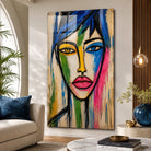 Tableau art contemporain femme abstraite aux couleurs vives