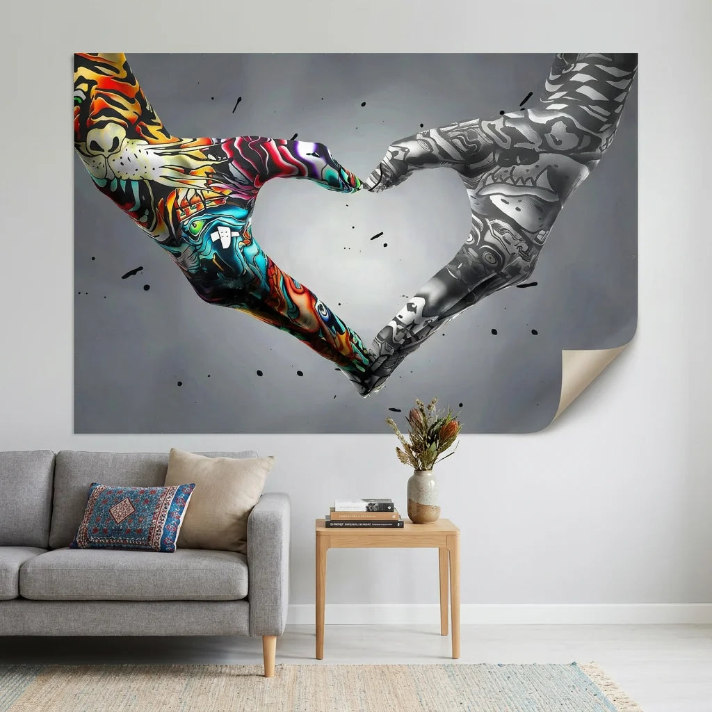 Tableau art urbain amour et contraste noir couleur
