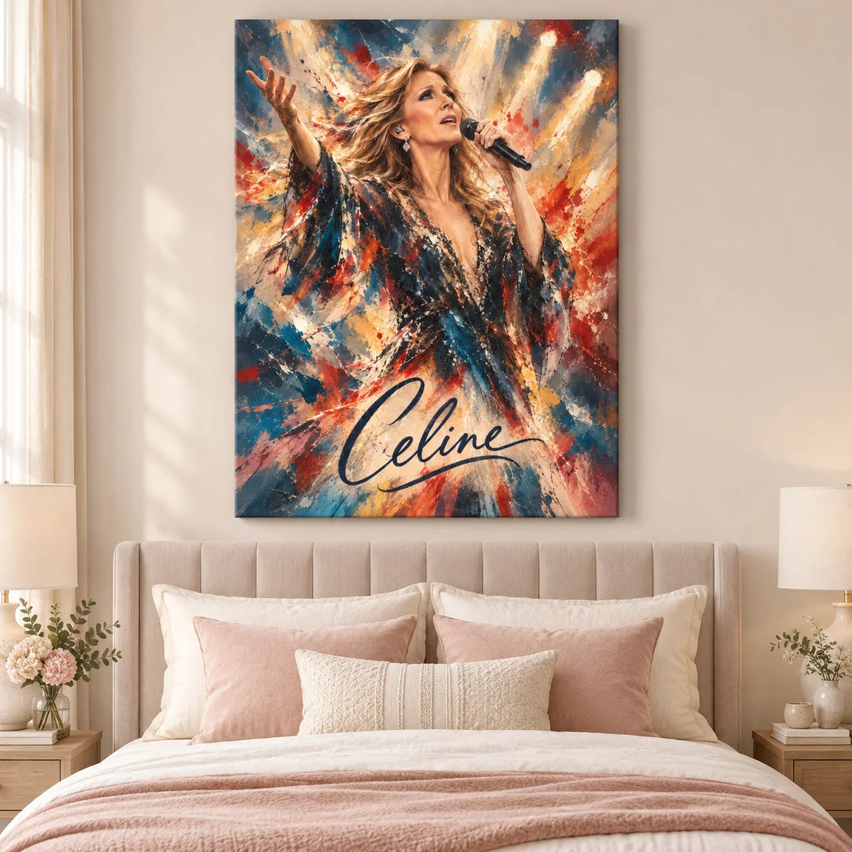 Tableau artistique de Céline Dion avec microphone