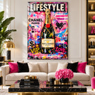 Tableau bouteille de champagne dorée pour décoration intérieure tendance