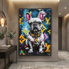 Tableau chien bouledogue français street art fond graffiti multicolore