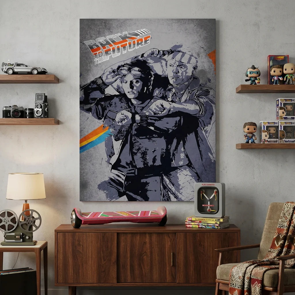 Tableau cinéma culte Retour vers le Futur style rétro