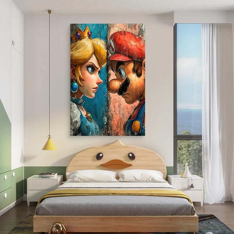 Tableau contemporain gaming Mario Peach émotions

